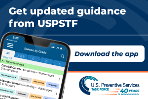 Image saying "Get updated guidance from USPSTF Download the app"