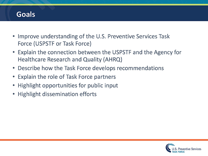 Slide 2: Goals of the USPSTF