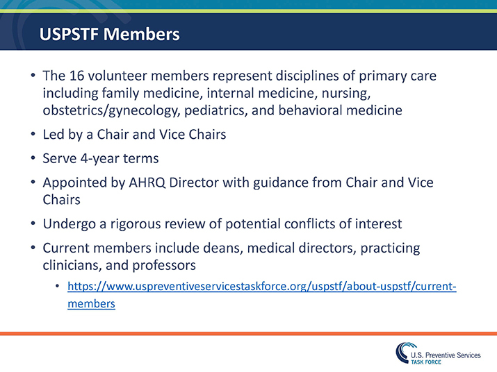 Slide 5: USPSTF Members description