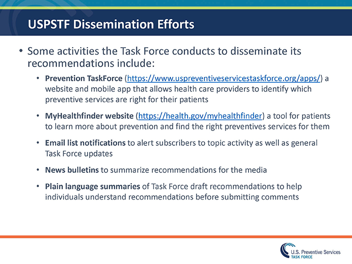 Slide 17: USPSTF Dissemination Efforts