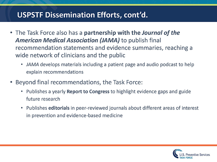 Slide 18: USPSTF Dissemination Efforts, continued